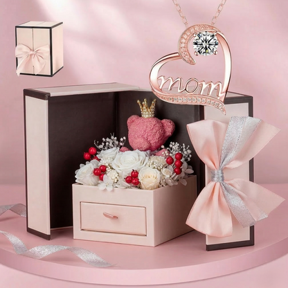 Collar “Mom” con Caja Regalo Premium y Osito – Regalo para Mamá